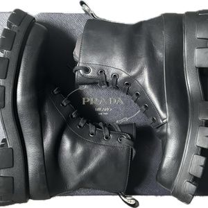 Prada Monolith Leather and Nylon Combat Boots